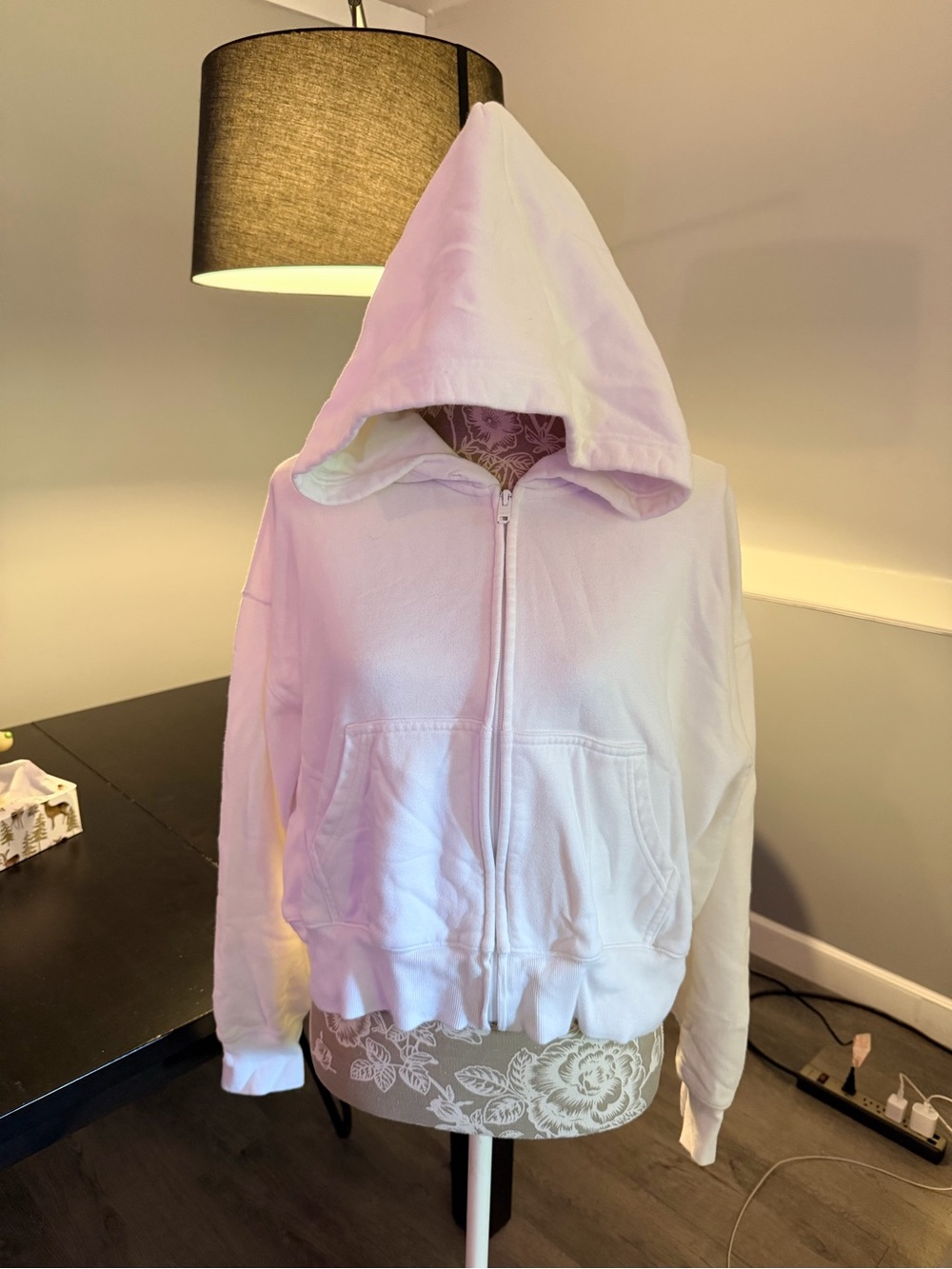 Aritzia Sweatfleece Boxy White Zip-Up Hoodie Large